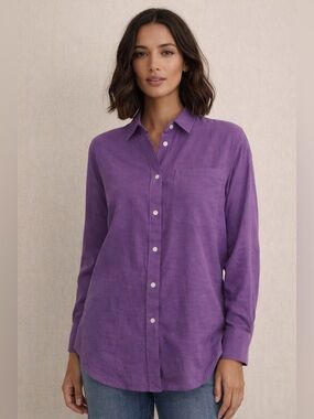 J. Crew Cotton Shirt Oversized Button Down Classic Office Work Purple Size 0